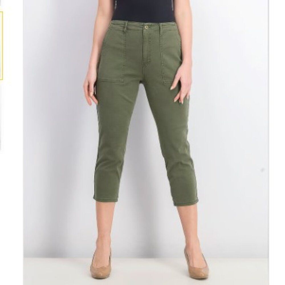 PISTOLA Pamela Utility High Rise Straight Leg Olive Green Trousers Pants Size 28